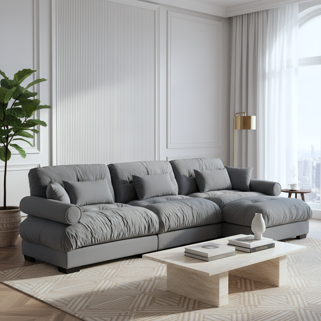 Napa 130” Modular Velvet Upholstered L-Shaped Sectional Sofa with Bolstered Armrests