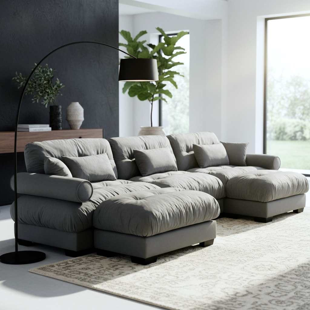 Napa 130" Modular Velvet Upholstered U-Shaped Sectional Sofa with Bolstered Armrests