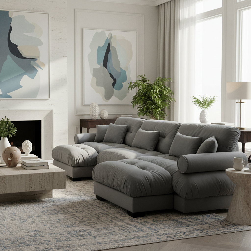 Napa 130" Modular Velvet Upholstered U-Shaped Sectional Sofa with Bolstered Armrests