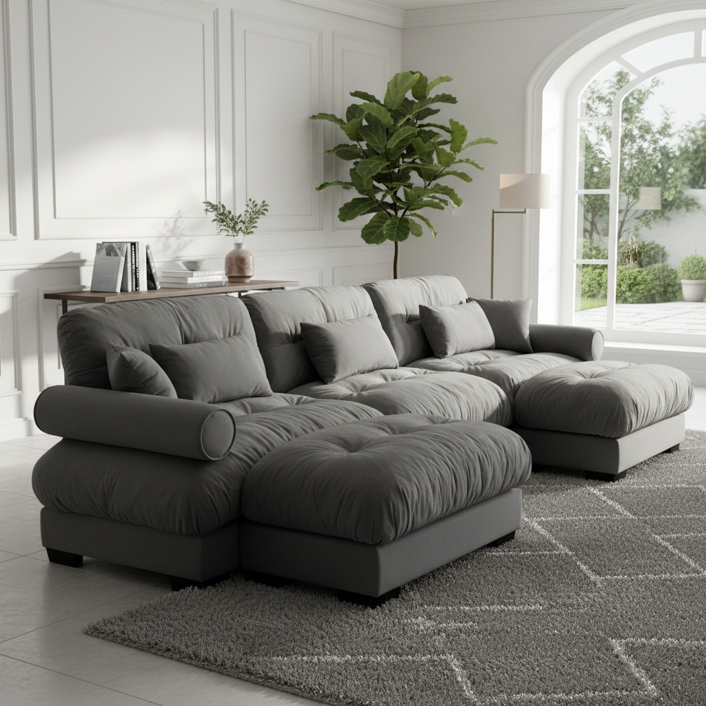 Napa 130" Modular Velvet Upholstered U-Shaped Sectional Sofa with Bolstered Armrests