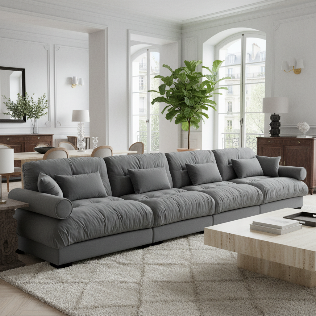 Napa 166” Modular Velvet Upholstered 4-Seater Sofa with Bolstered Armrests