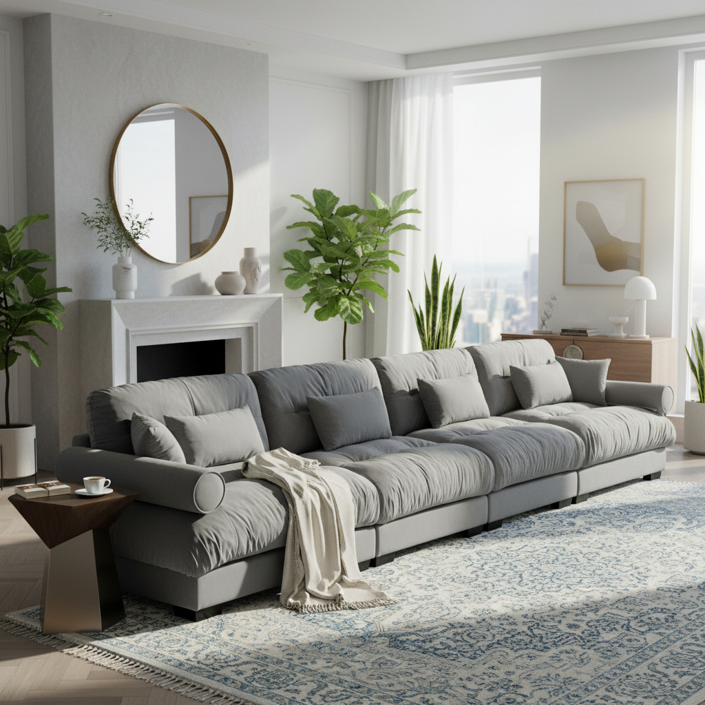 Napa 166” Modular Velvet Upholstered 4-Seater Sofa with Bolstered Armrests