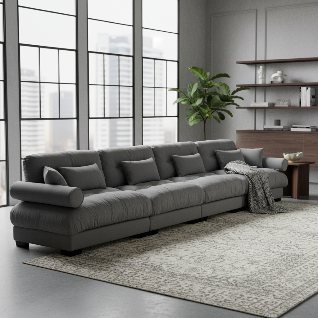 Napa 166” Modular Velvet Upholstered 4-Seater Sofa with Bolstered Armrests
