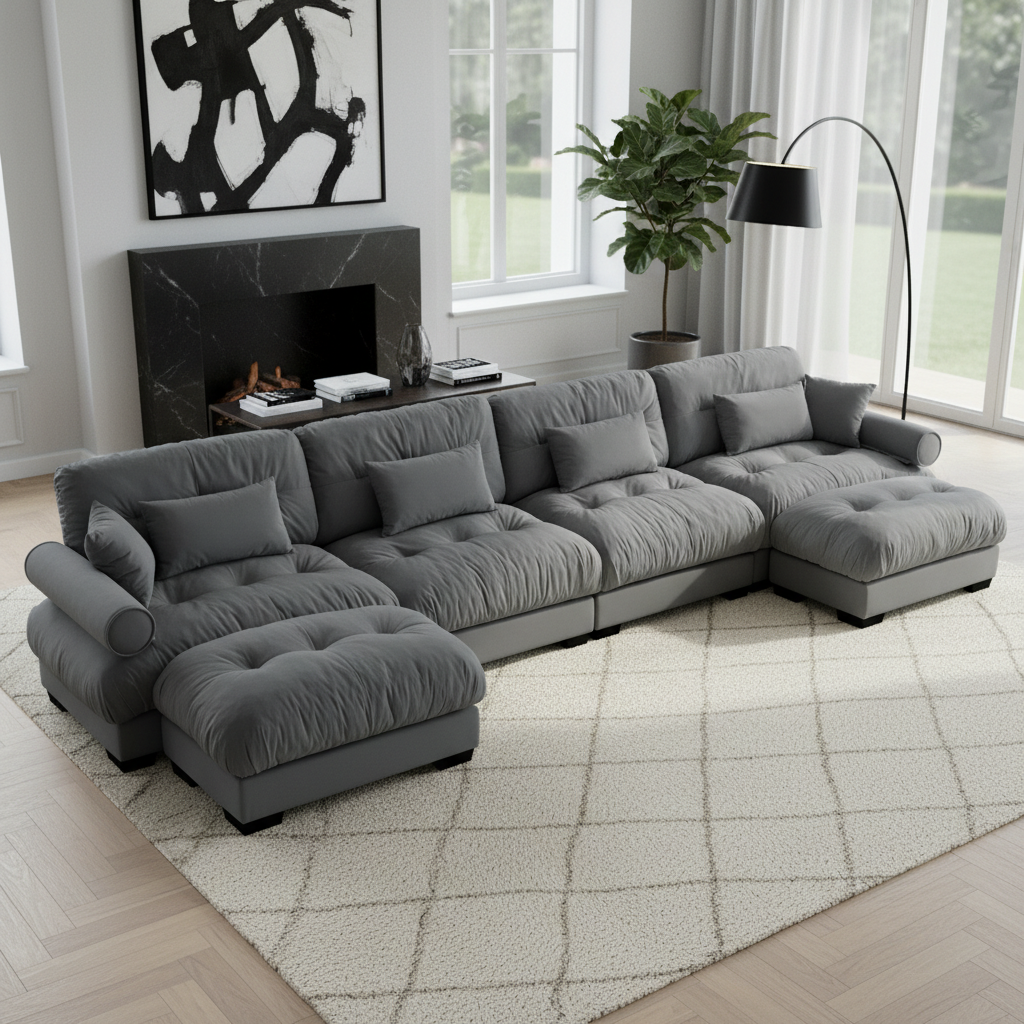 Napa 166" U-Shaped Modular Velvet Upholstered Sectional Sofa with 2 Movable Ottomans