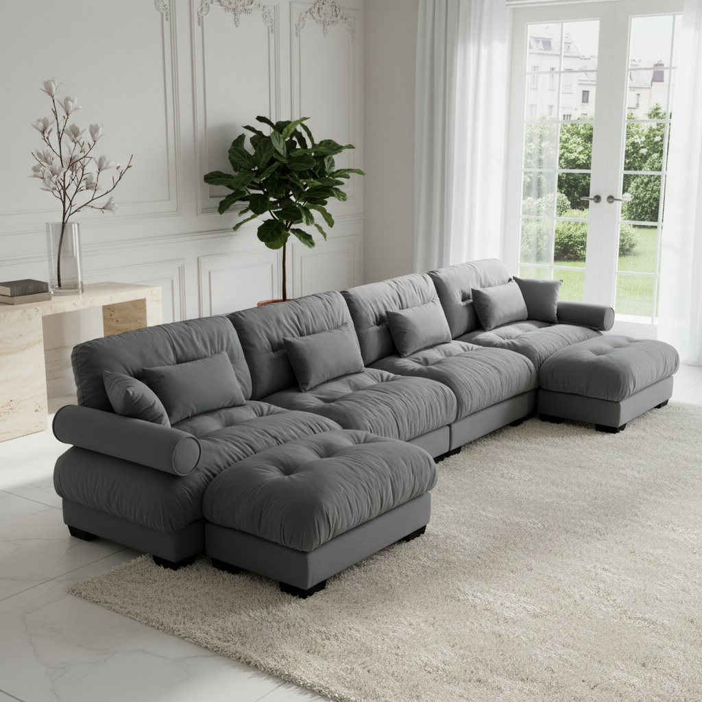 Napa 166" U-Shaped Modular Velvet Upholstered Sectional Sofa with 2 Movable Ottomans