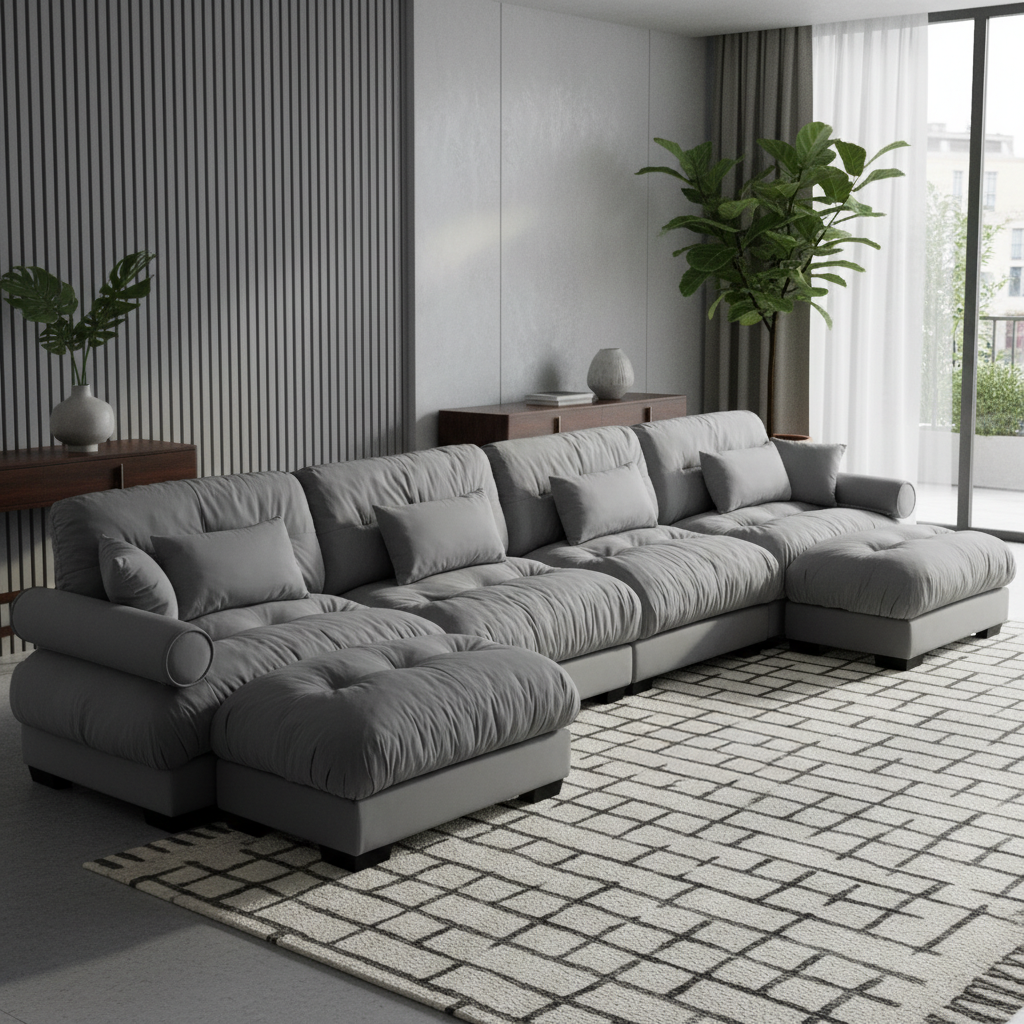 Napa 166" U-Shaped Modular Velvet Upholstered Sectional Sofa with 2 Movable Ottomans