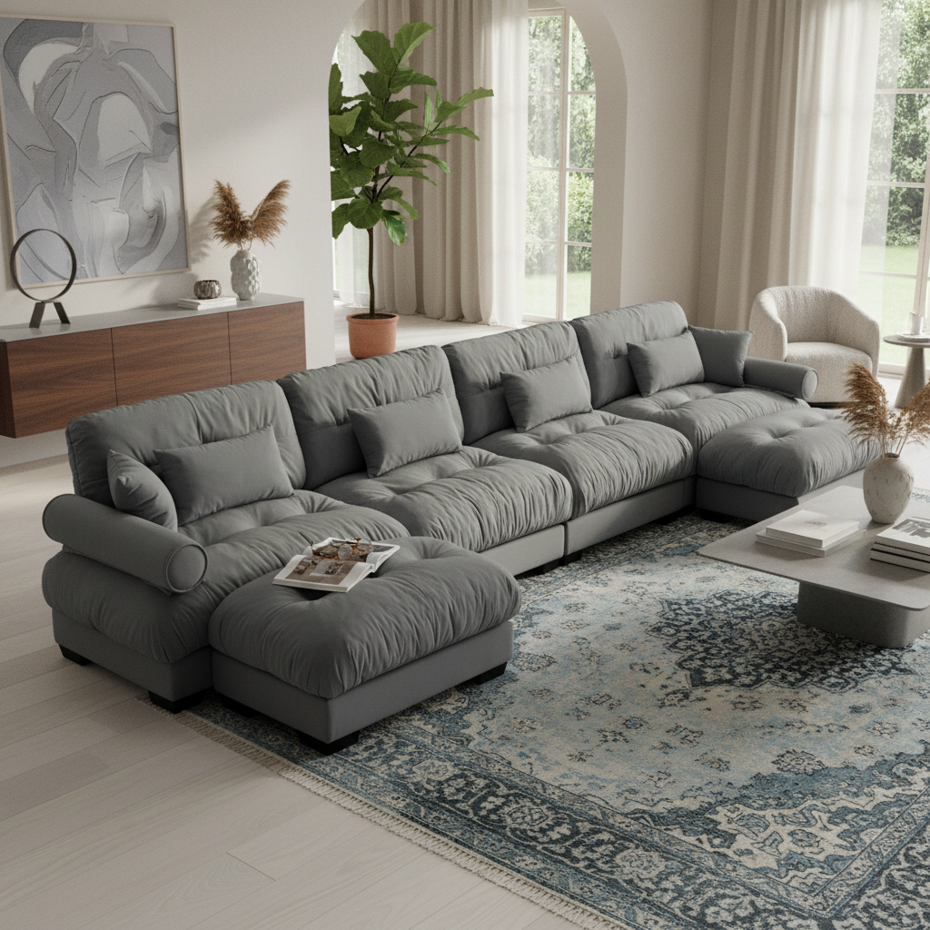 Napa 166" U-Shaped Modular Velvet Upholstered Sectional Sofa with 2 Movable Ottomans