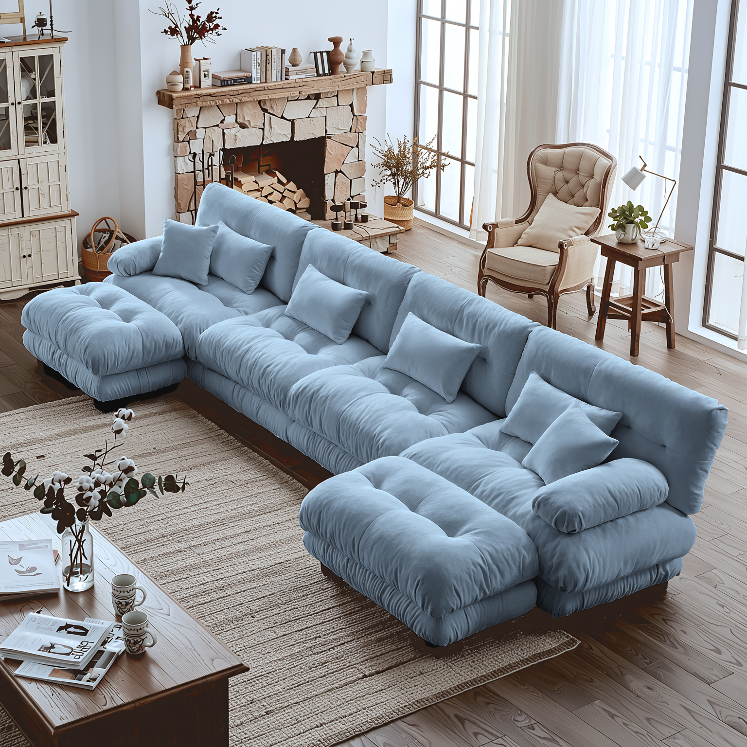 Monterey 173" Oversized Modular Chenille U-Shaped Cloud Sectional Sofa with 2 Ottomans