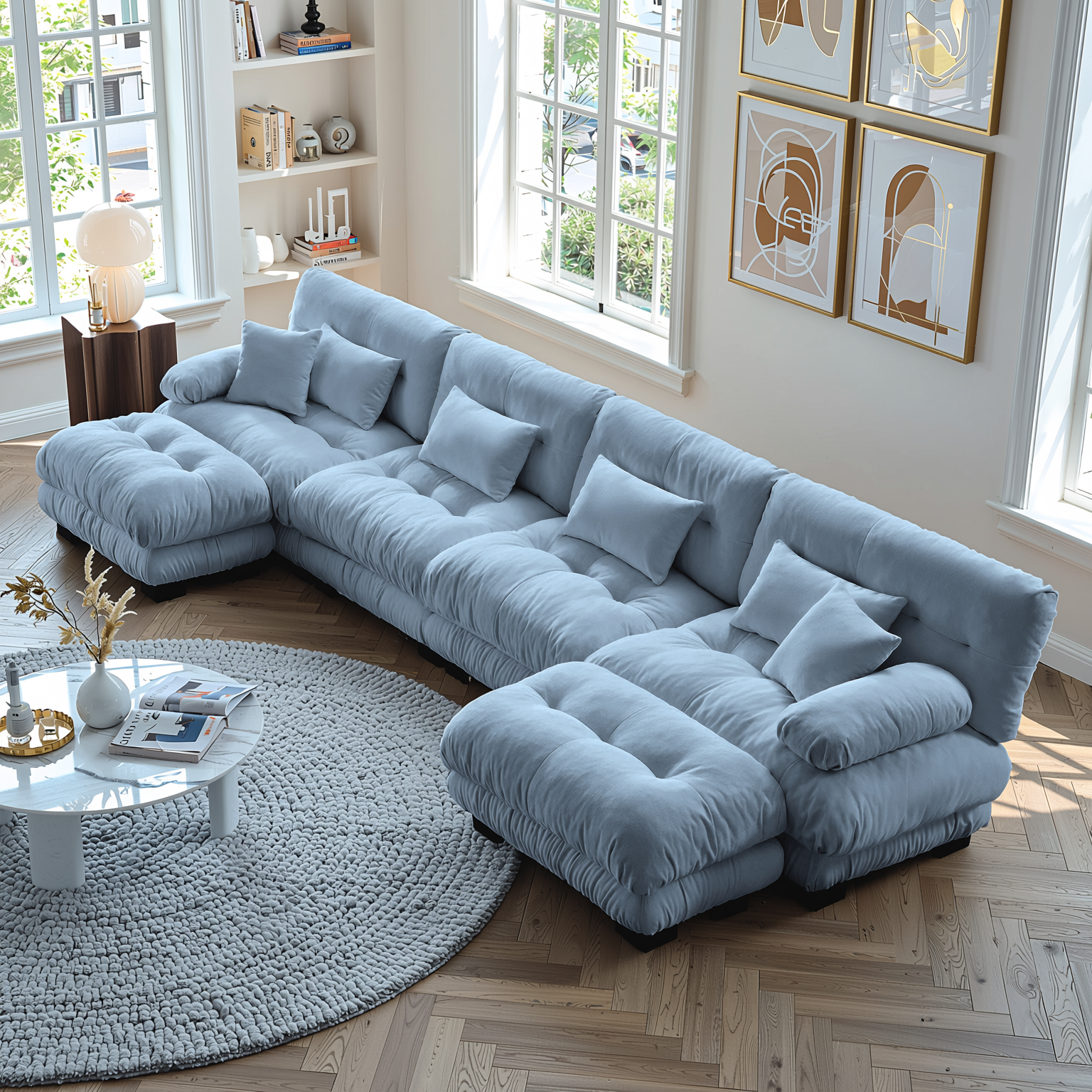 Monterey 173" Oversized Modular Chenille U-Shaped Cloud Sectional Sofa with 2 Ottomans