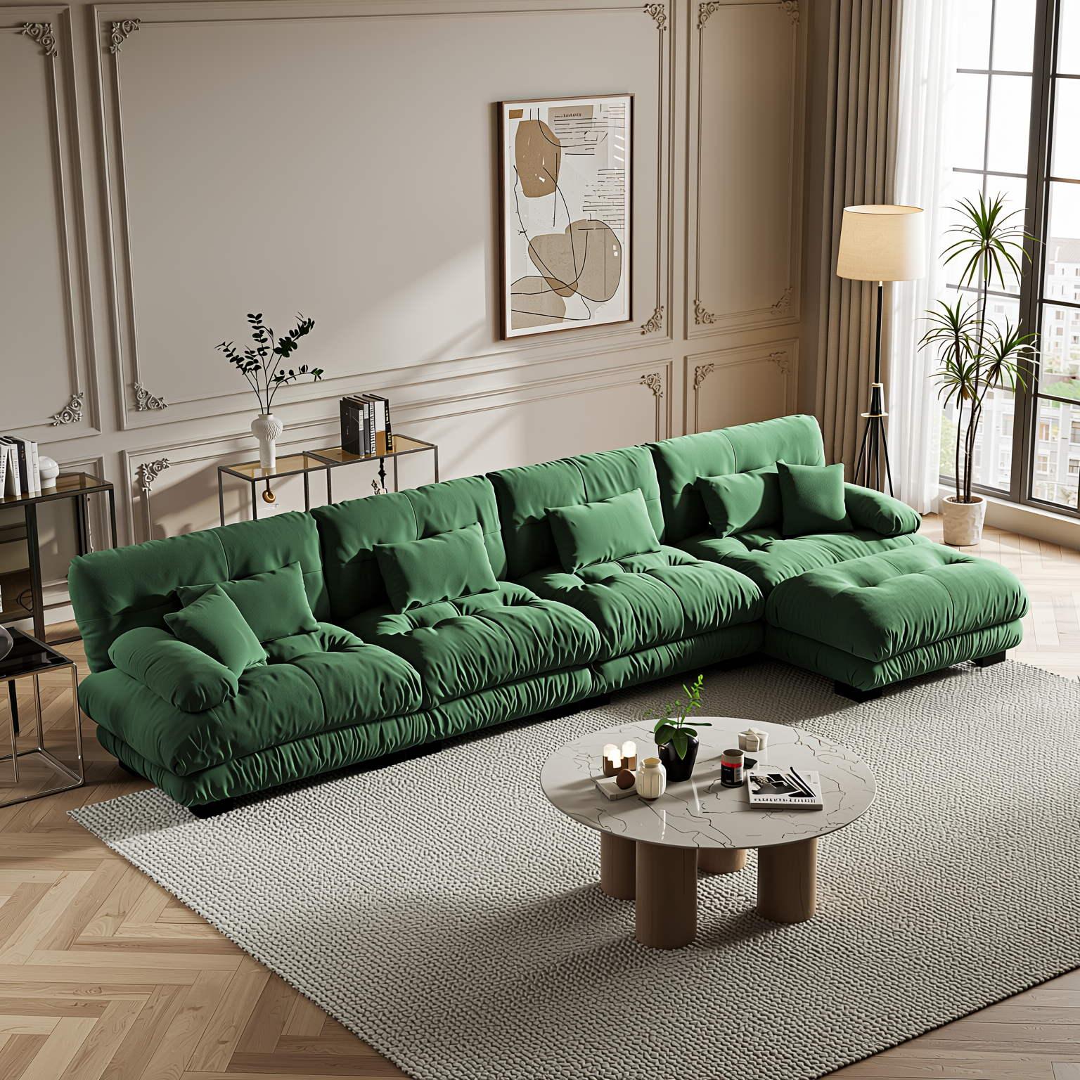 Monterey 173" Oversized Modular Chenille L-Shaped Cloud Sectional Sofa with Ottoman
