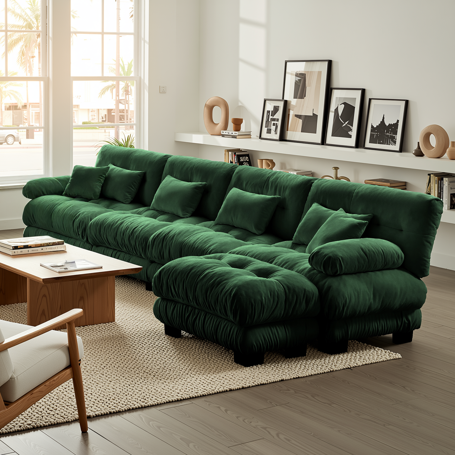 Monterey 173" Oversized Modular Chenille L-Shaped Cloud Sectional Sofa with Ottoman