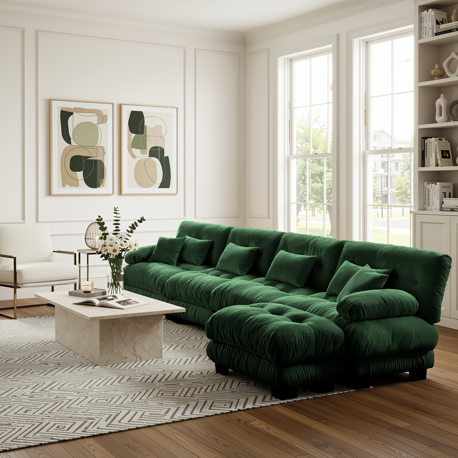 Monterey 173" Oversized Modular Chenille L-Shaped Cloud Sectional Sofa with Ottoman
