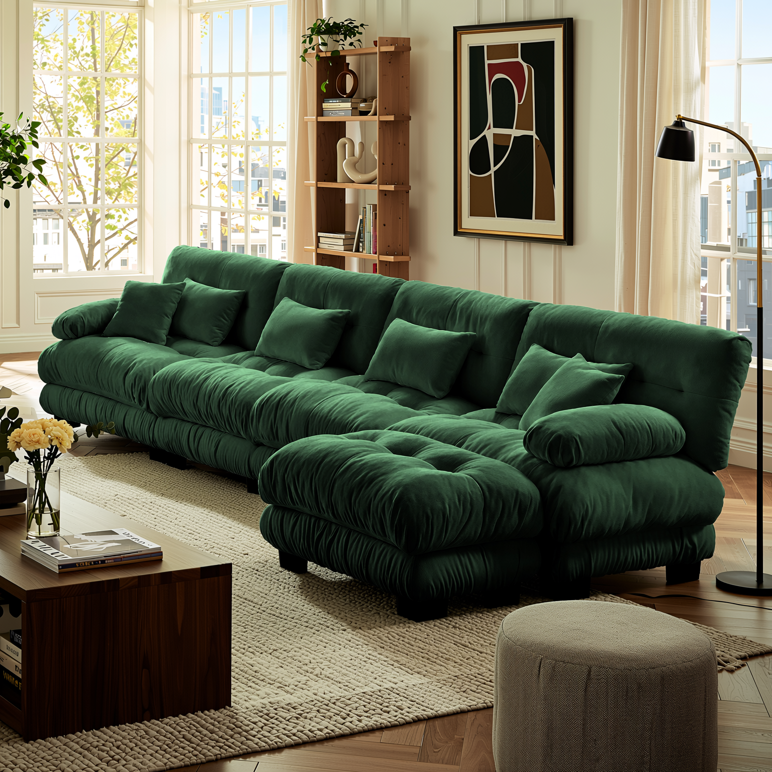 Monterey 173" Oversized Modular Chenille L-Shaped Cloud Sectional Sofa with Ottoman