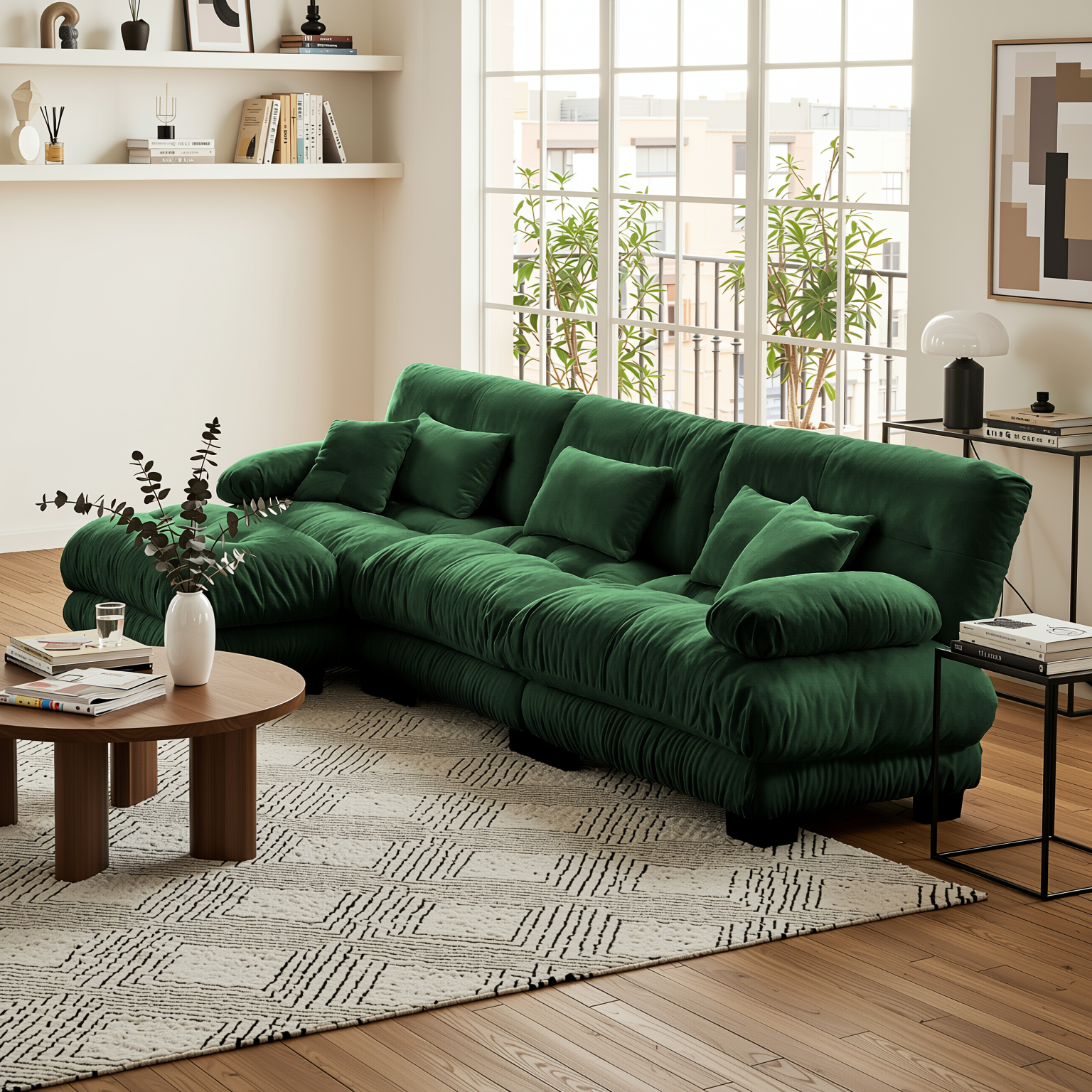 Monterey 134" Modular Chenille Cloud L-Shaped Sectional Sofa with Convertible Ottoman