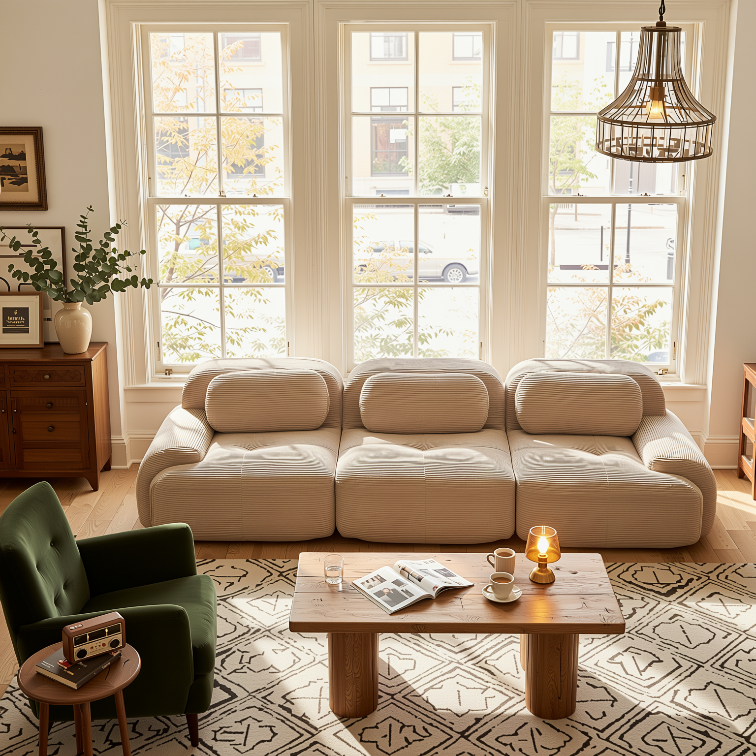 Anchorage 116" Modular Corduroy 3-Seater Sofa with Curved Armrest