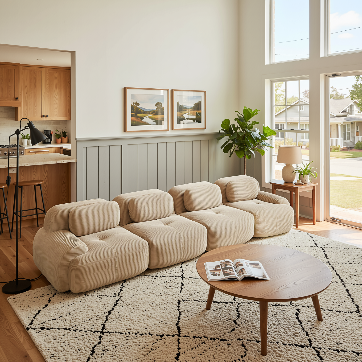 Anchorage 152" Modular Corduroy 4-Seater Sofa with Curved Armrest