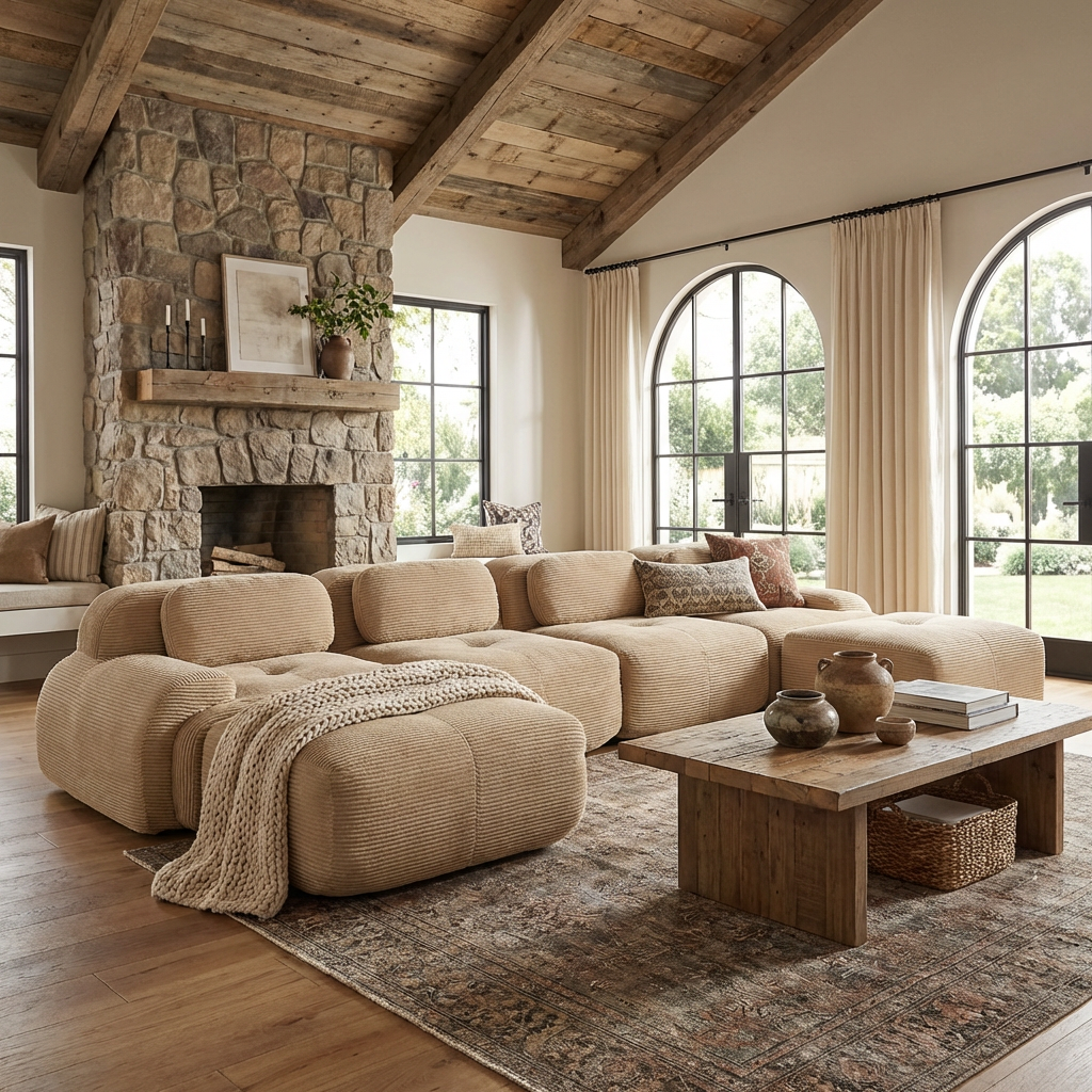 Anchorage 152" Modular Corduroy U-Shaped Sectional Sofa with Extra-Wide Armrests