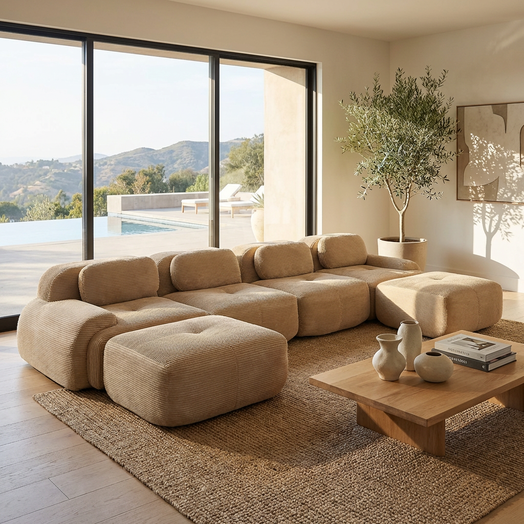 Anchorage 152" Modular Corduroy U-Shaped Sectional Sofa with Extra-Wide Armrests