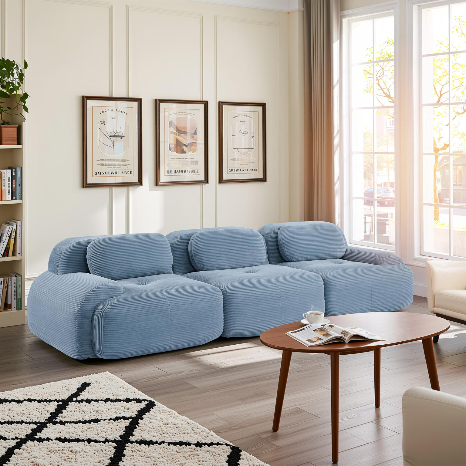 Anchorage 116" Modular Corduroy 3-Seater Sofa with Curved Armrest