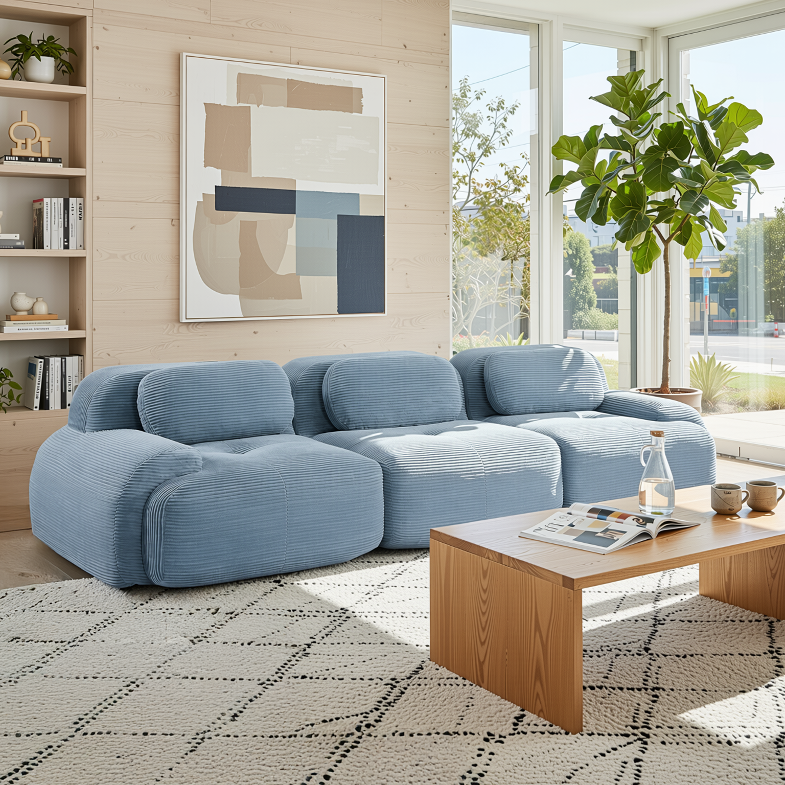 Anchorage 116" Modular Corduroy 3-Seater Sofa with Curved Armrest