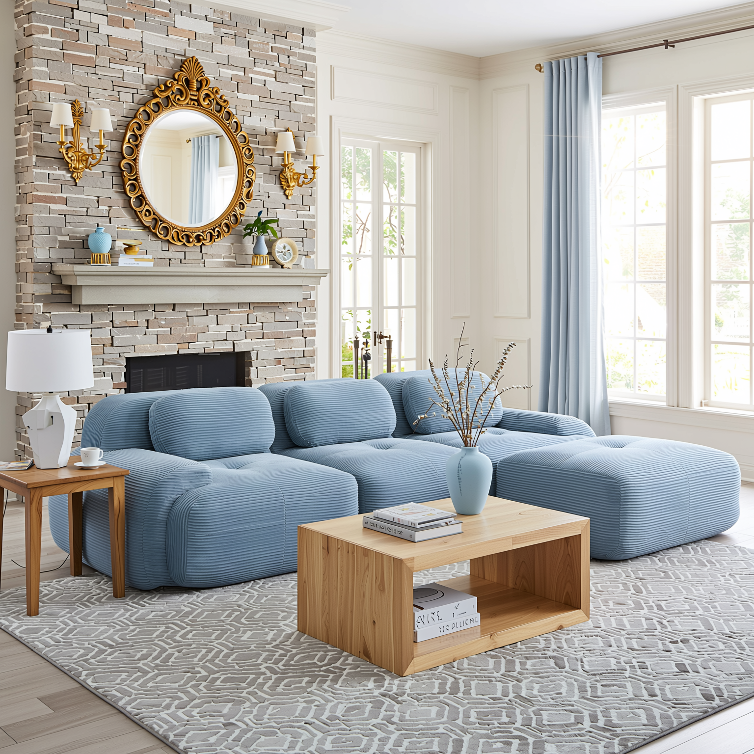 Anchorage 116" Modular Corduroy Cloud L-Shaped Sectional Sofa with Ottoman