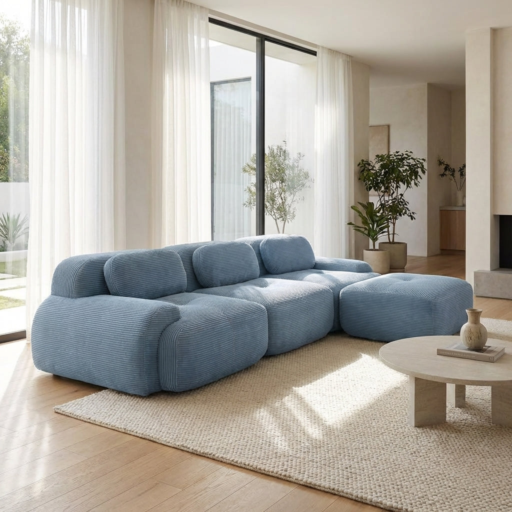 Anchorage 116" Modular Corduroy Cloud L-Shaped Sectional Sofa with Ottoman