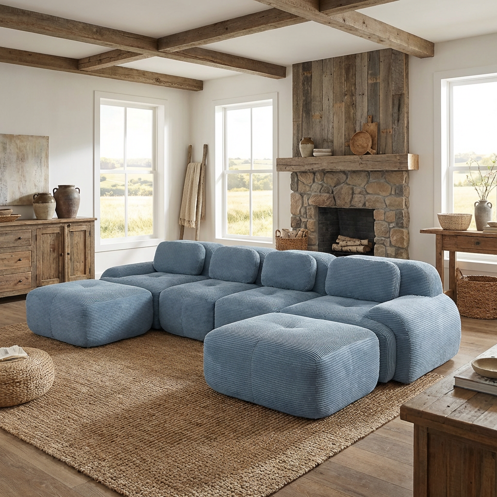 Anchorage 152" Modular Corduroy U-Shaped Sectional Sofa with Extra-Wide Armrests