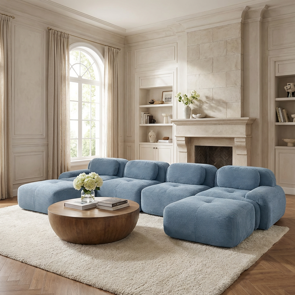 Anchorage 152" Modular Corduroy U-Shaped Sectional Sofa with Extra-Wide Armrests