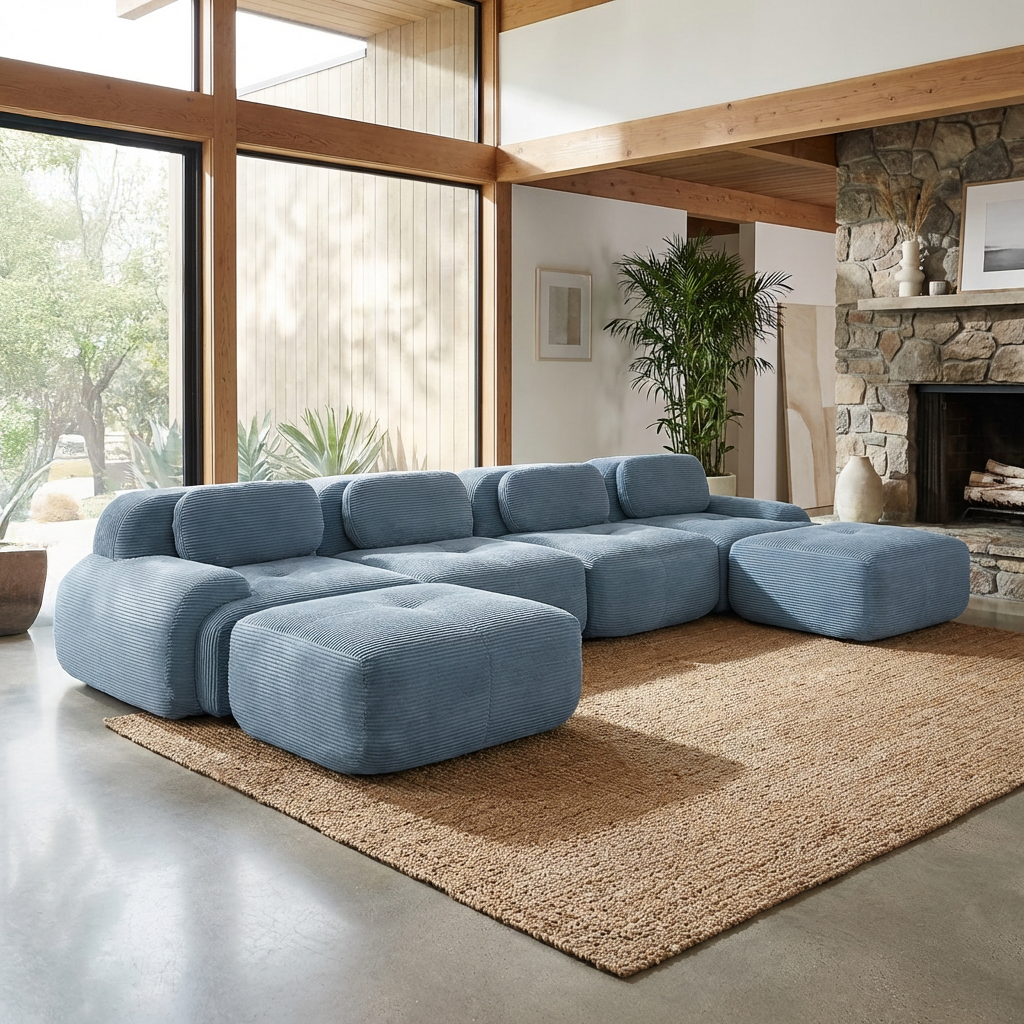 Anchorage 152" Modular Corduroy U-Shaped Sectional Sofa with Extra-Wide Armrests