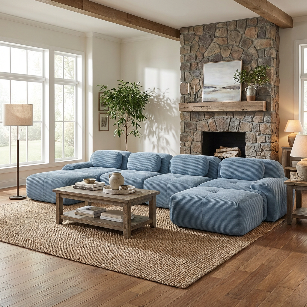 Anchorage 152" Modular Corduroy U-Shaped Sectional Sofa with Extra-Wide Armrests