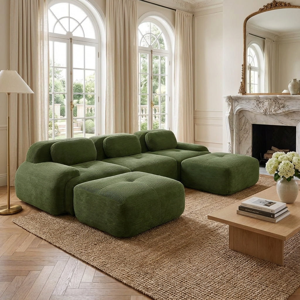 Anchorage 116" Modular Corduroy Cloud U-Shaped Sofa with 2 Ottomans