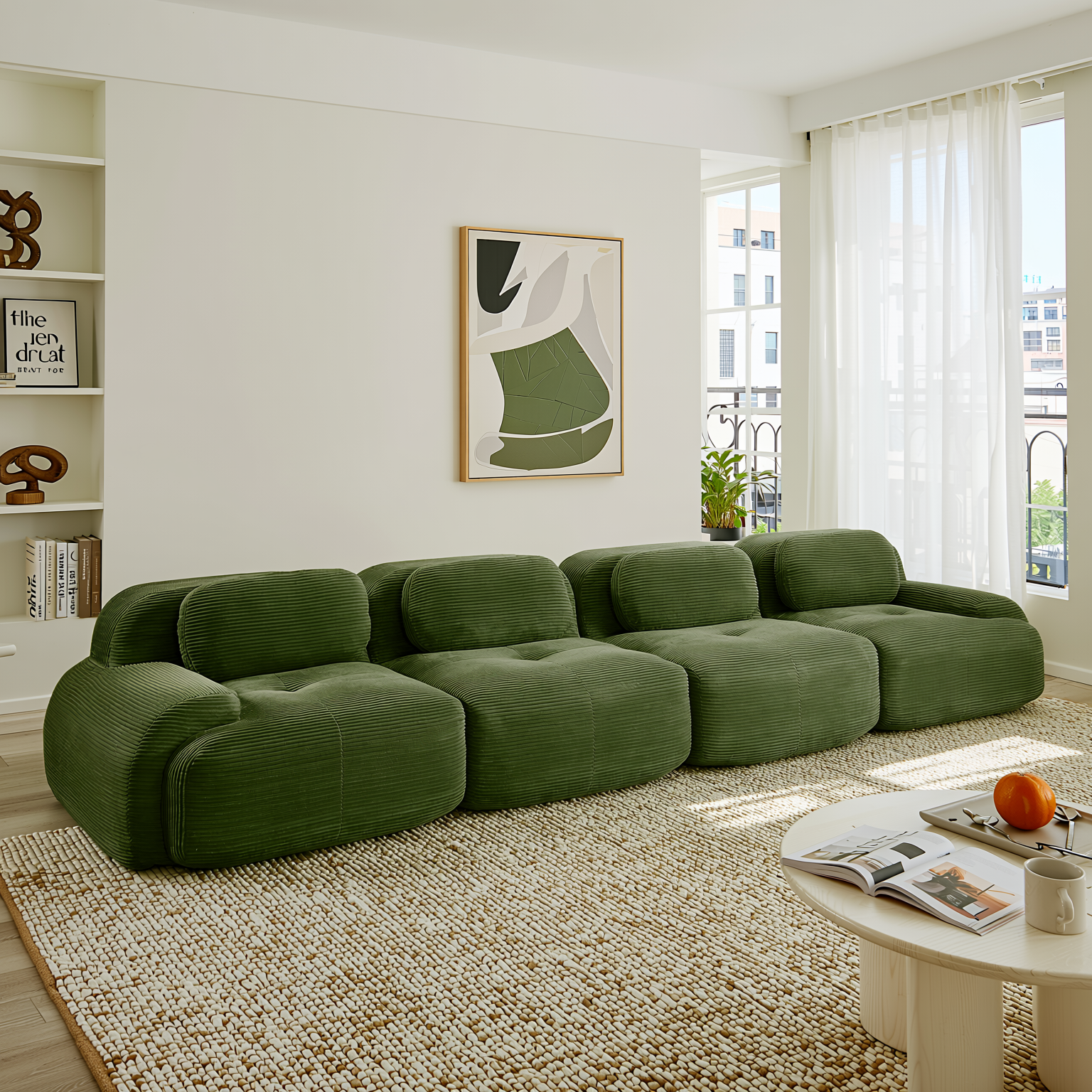 Anchorage 152" Modular Corduroy 4-Seater Sofa with Curved Armrest