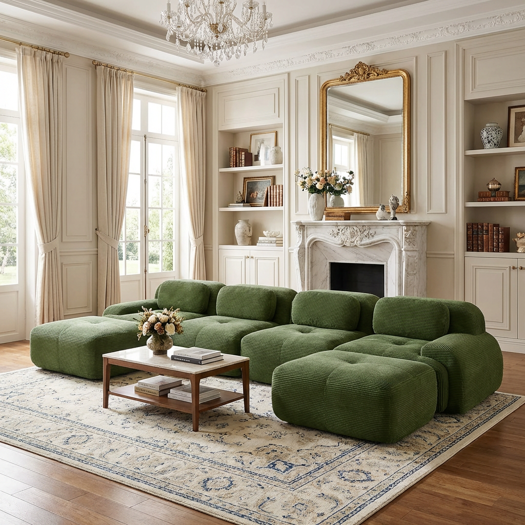 Anchorage 152" Modular Corduroy U-Shaped Sectional Sofa with Extra-Wide Armrests