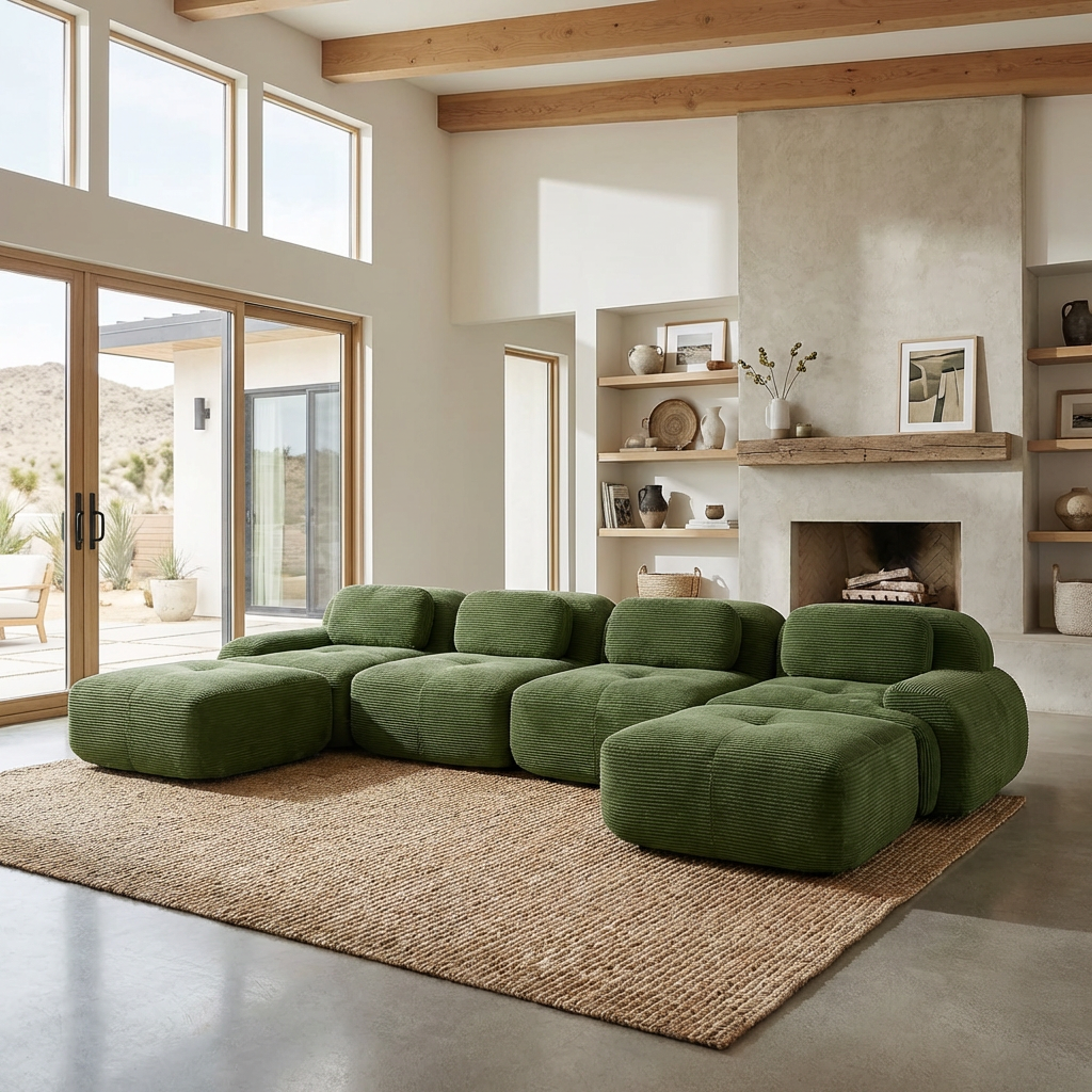 Anchorage 152" Modular Corduroy U-Shaped Sectional Sofa with Extra-Wide Armrests