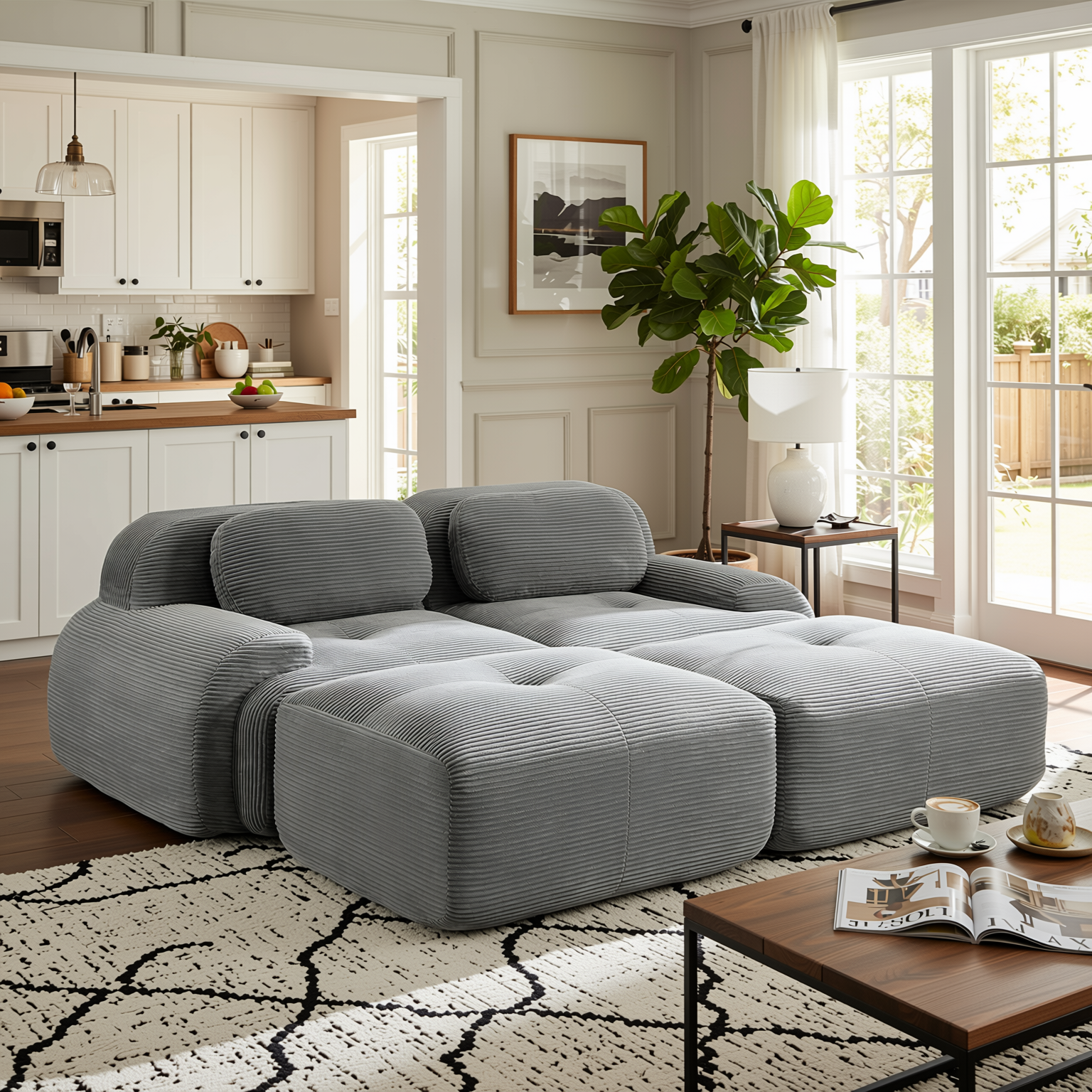 Anchorage 80" Modular Corduroy Cloud Loveseat with 2 Ottomans