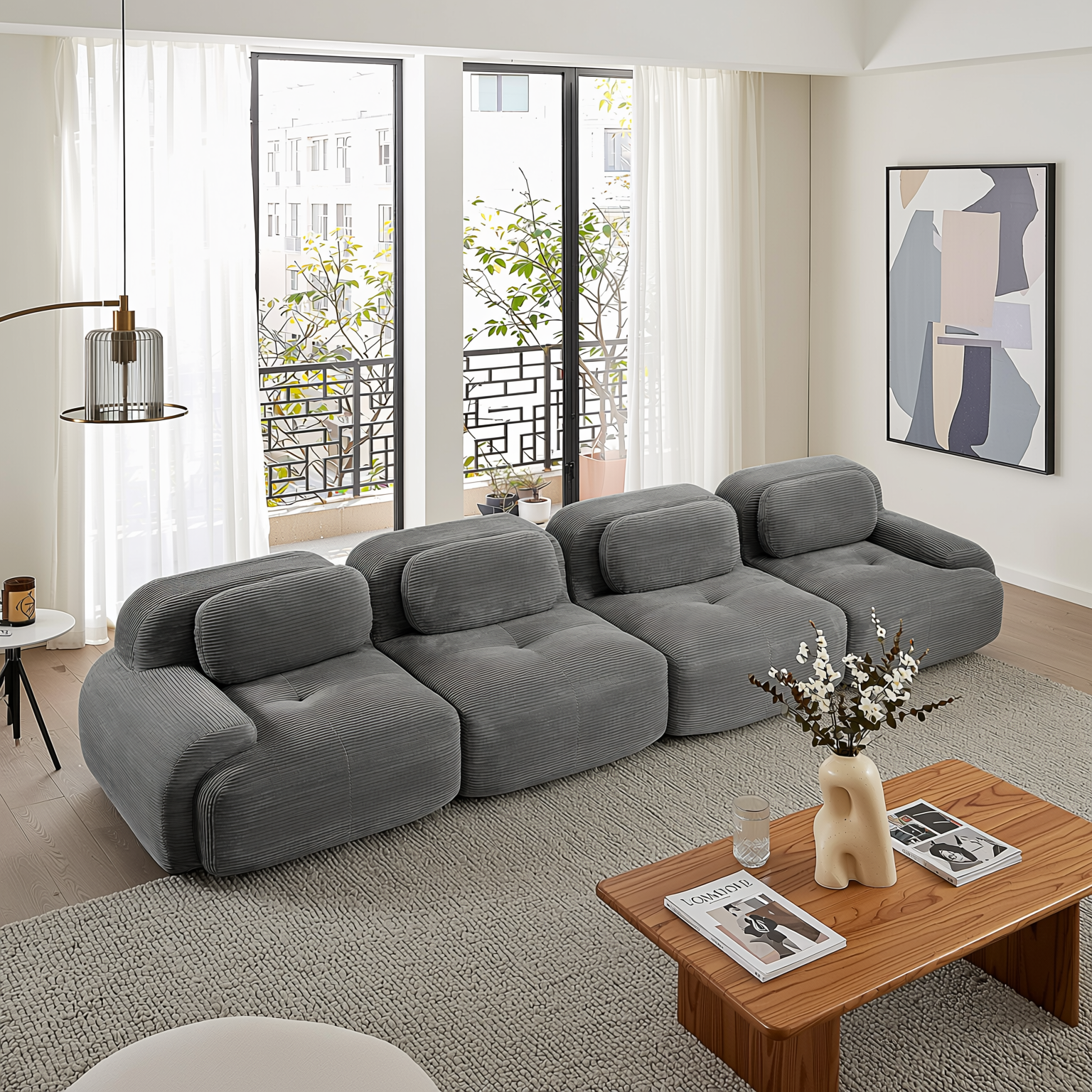 Anchorage 152" Modular Corduroy 4-Seater Sofa with Curved Armrest