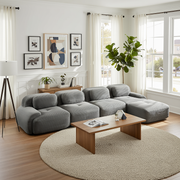 Anchorage 152" Modular Corduroy Cloud L-Shaped Sectional Sofa with Ottoman