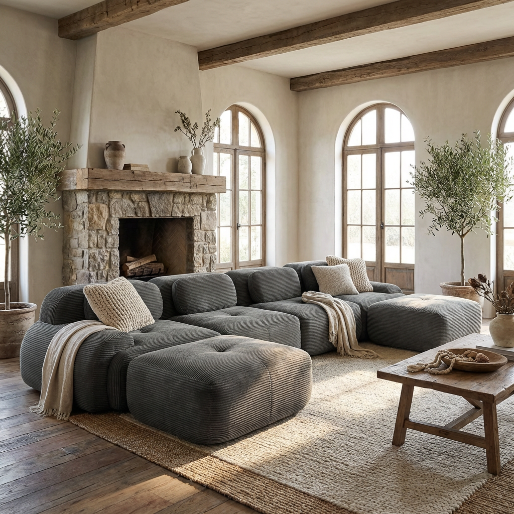 Anchorage 152" Modular Corduroy U-Shaped Sectional Sofa with Extra-Wide Armrests