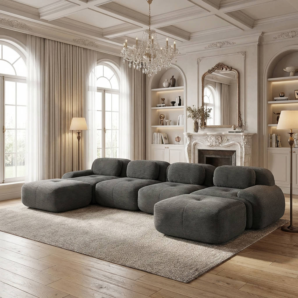 Anchorage 152" Modular Corduroy U-Shaped Sectional Sofa with Extra-Wide Armrests