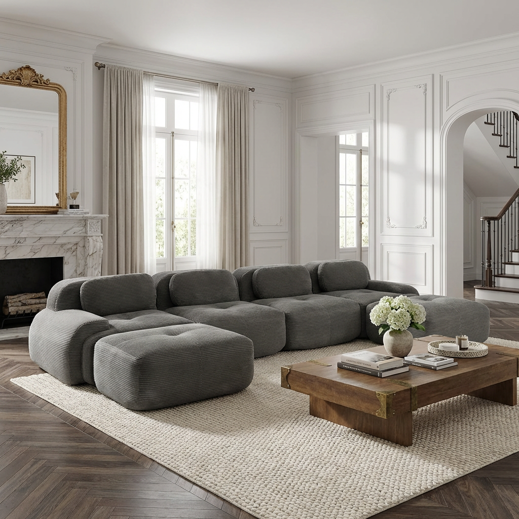 Anchorage 152" Modular Corduroy U-Shaped Sectional Sofa with Extra-Wide Armrests