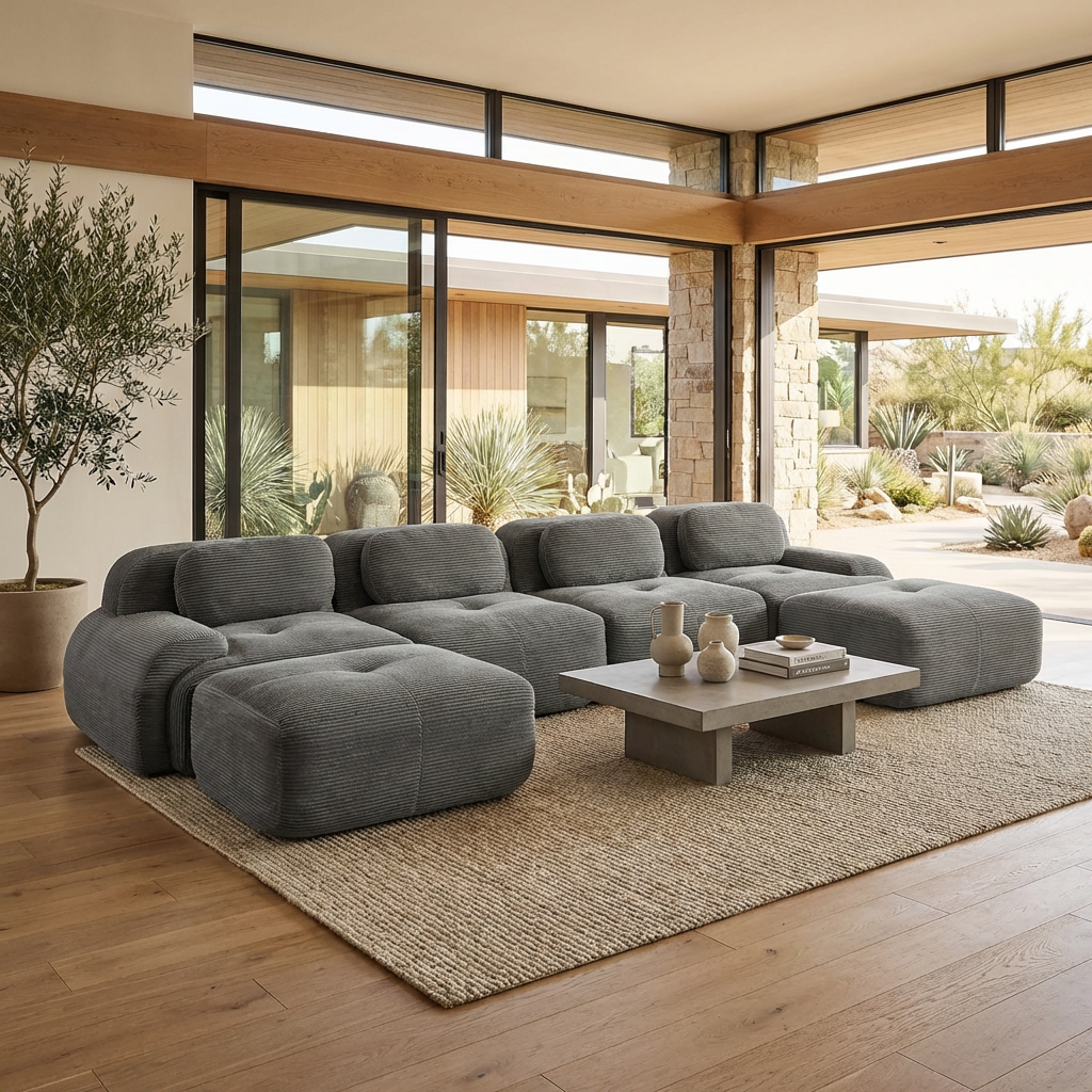 Anchorage 152" Modular Corduroy U-Shaped Sectional Sofa with Extra-Wide Armrests