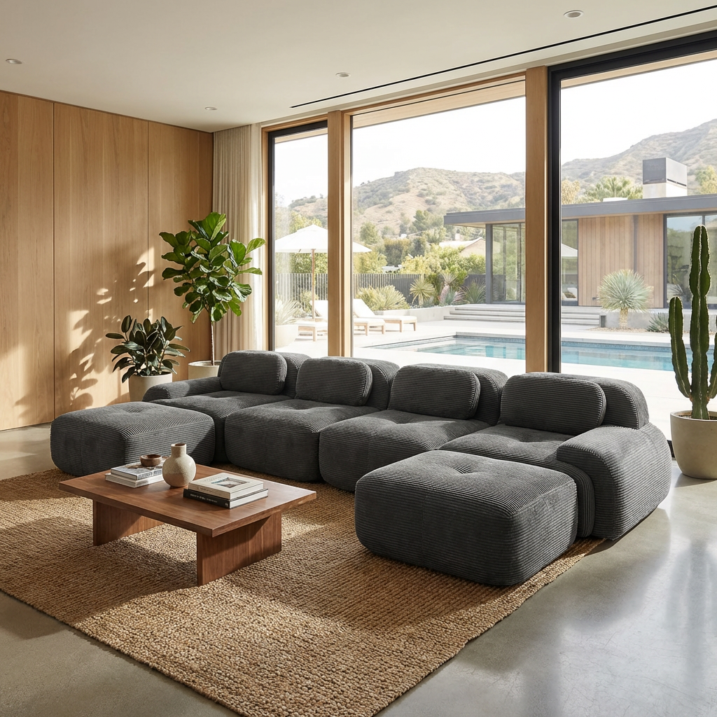 Anchorage 152" Modular Corduroy U-Shaped Sectional Sofa with Extra-Wide Armrests