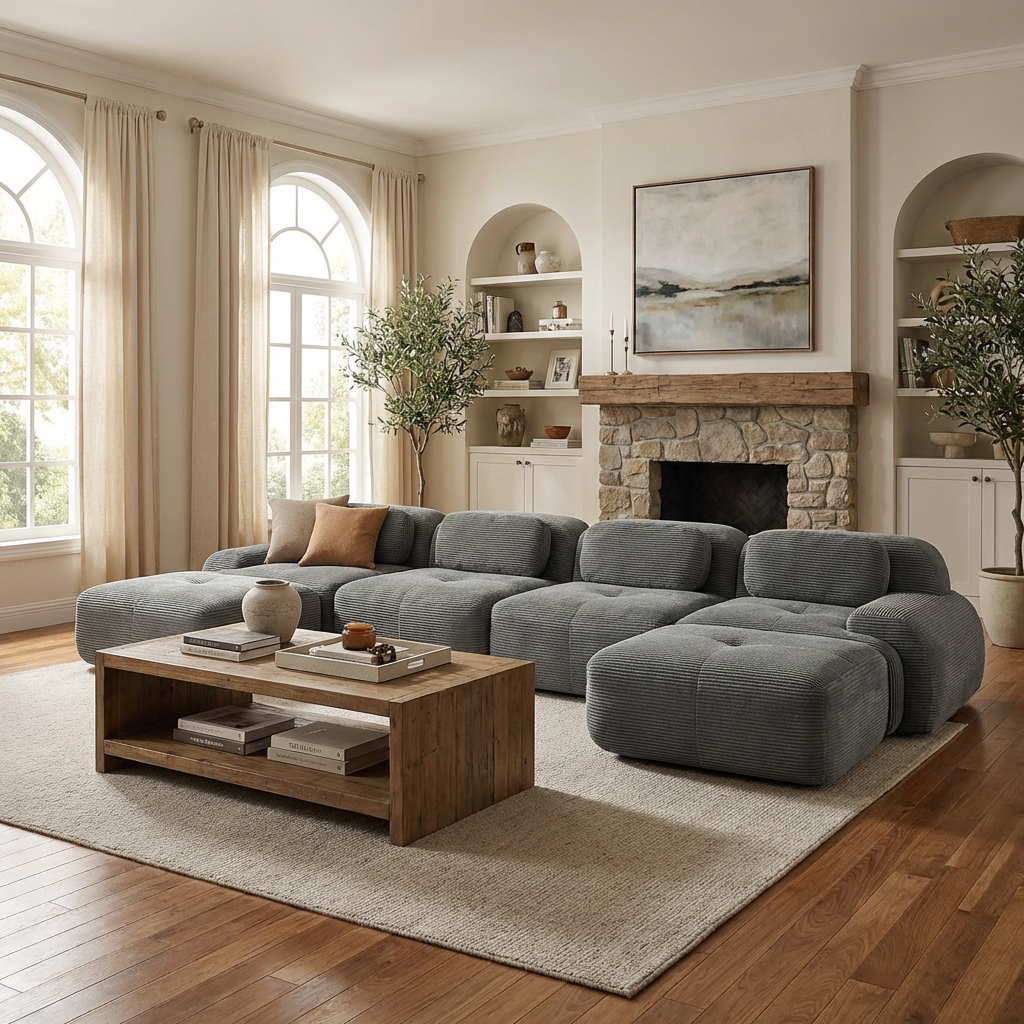 Anchorage 152" Modular Corduroy U-Shaped Sectional Sofa with Extra-Wide Armrests