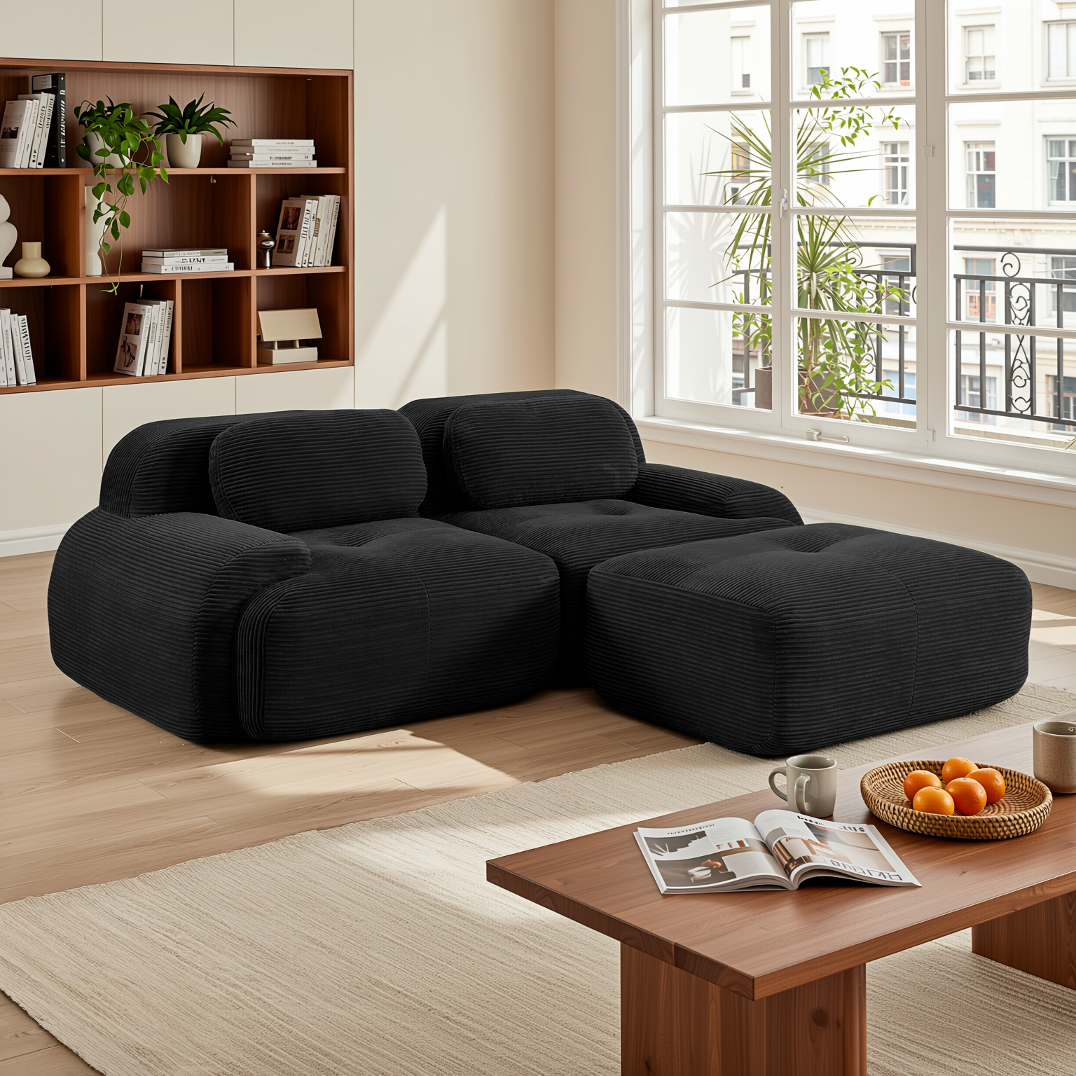 Anchorage 80" L-Shaped Modular Corduroy Cloud Sofa with Ottoman