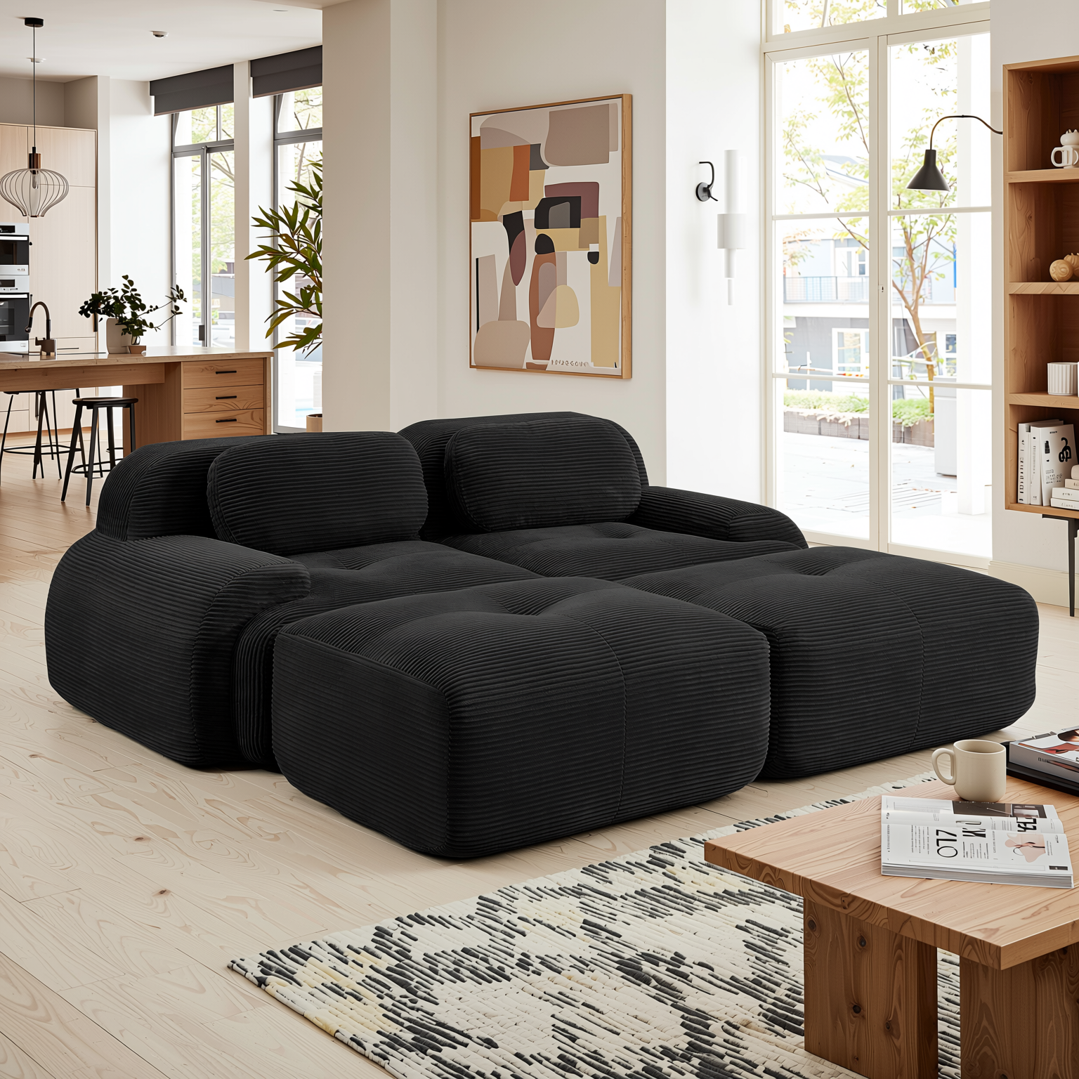 Anchorage 80" Modular Corduroy Cloud Loveseat with 2 Ottomans