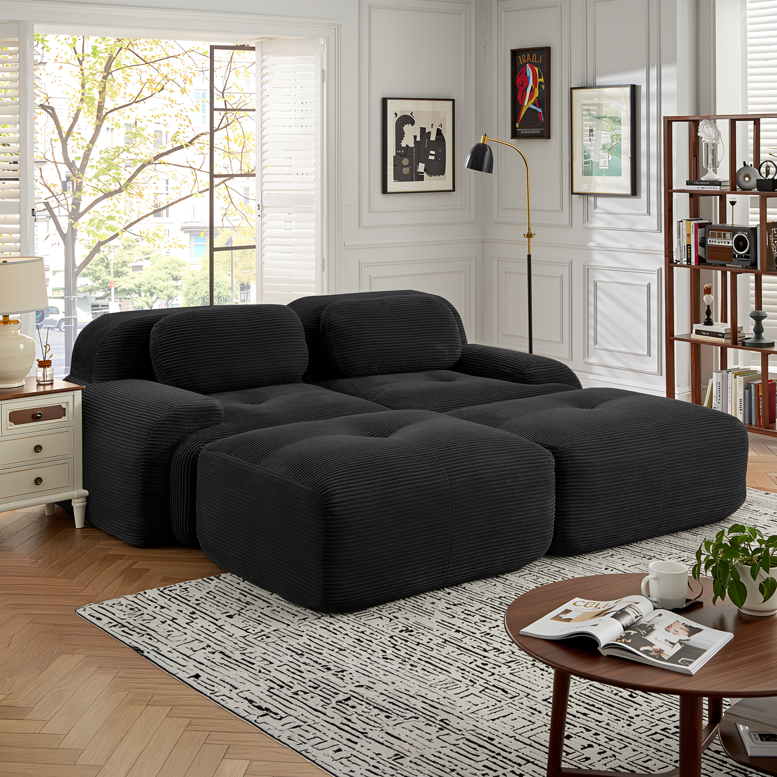 Anchorage 80" Modular Corduroy Cloud Loveseat with 2 Ottomans