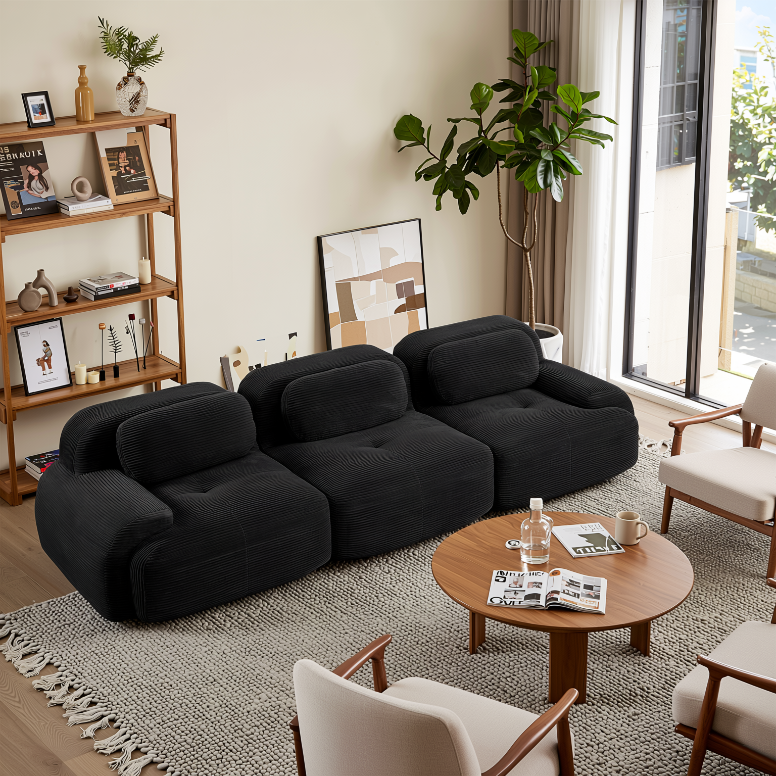 Anchorage 116" Modular Corduroy 3-Seater Sofa with Curved Armrest