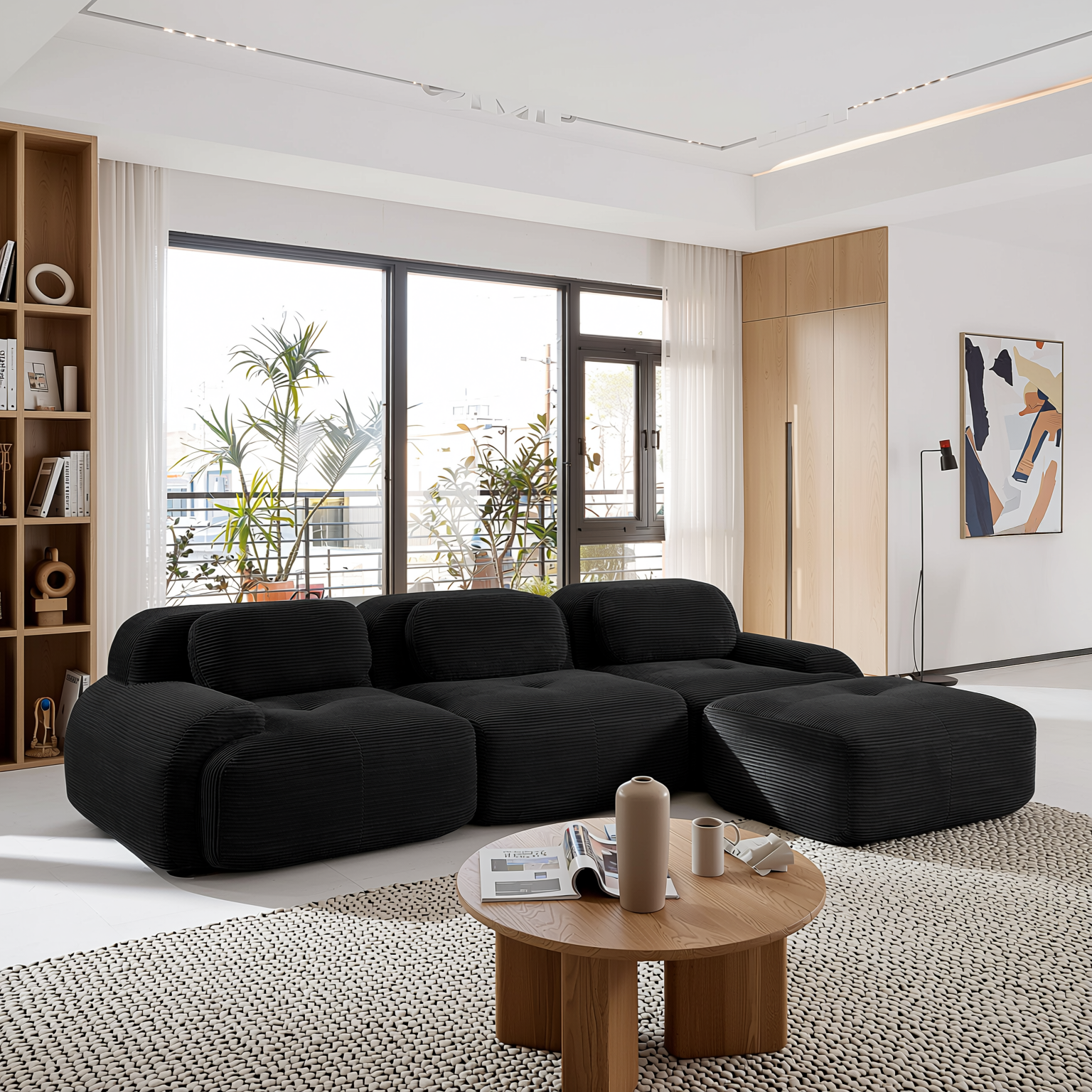 Anchorage 116" Modular Corduroy Cloud L-Shaped Sectional Sofa with Ottoman