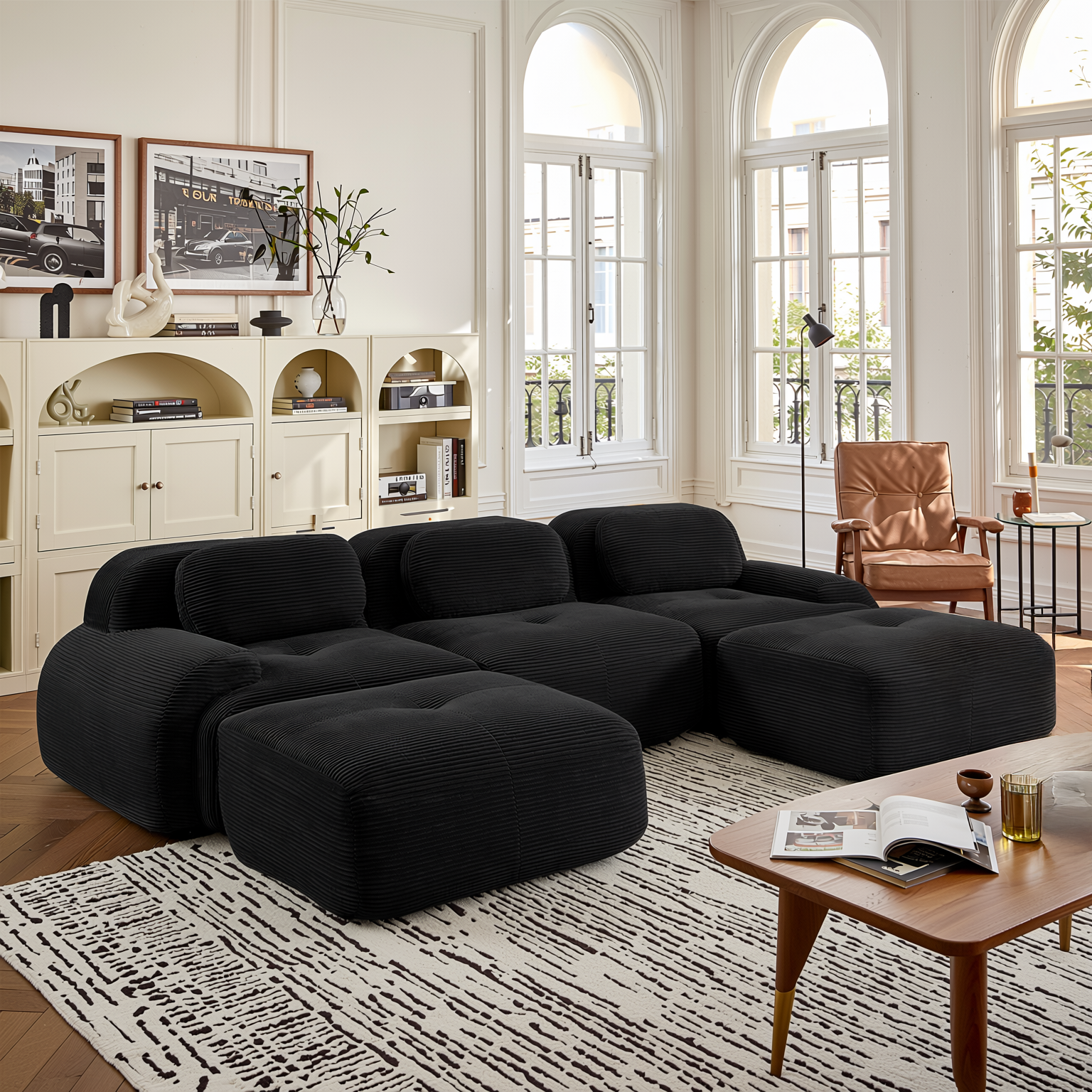 Anchorage 116" Modular Corduroy Cloud U-Shaped Sofa with 2 Ottomans