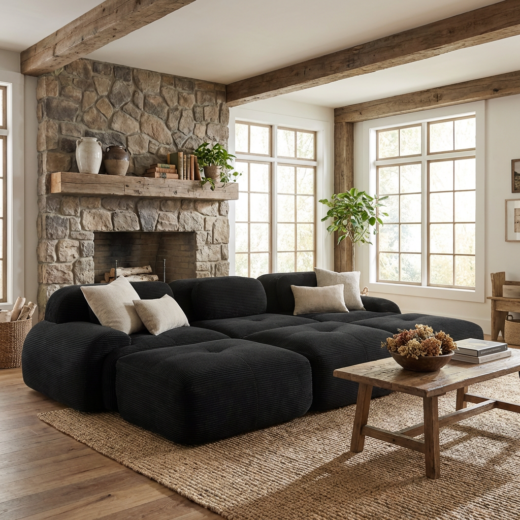 Anchorage 116" Corduroy Cloud Modular Sofa with Ottomans and Curved Armset